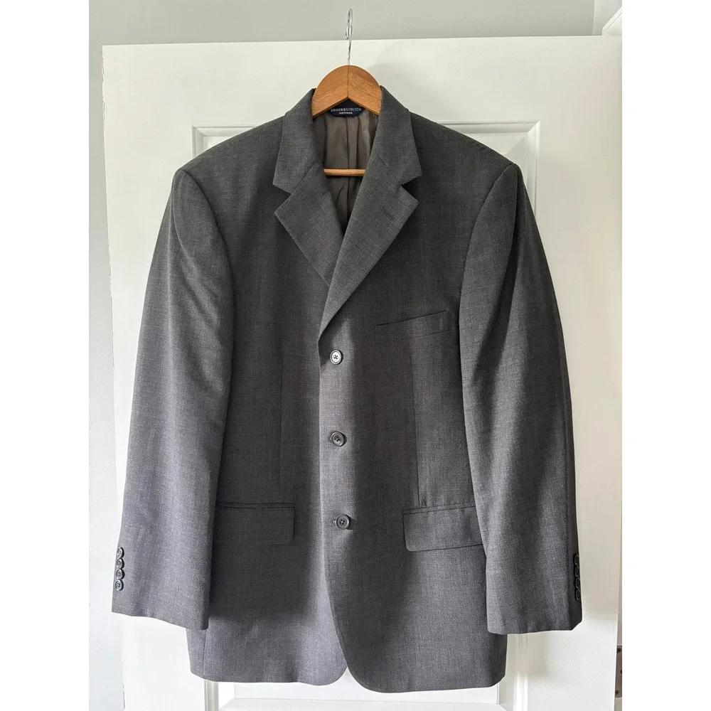 Brooks Brothers Blazer Mens 42R Gray BrooksStretch Worsted Wool Suit Coat